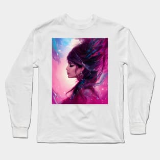 Beautiful Woman in Water Color Flow Long Sleeve T-Shirt